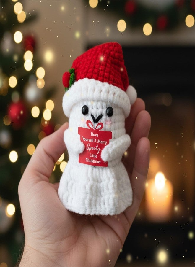 DJianrang Christmas Ghost Positive Crochet - Funny Ghosts Handmade Crochet Dolls with Encouragement Card, Mini Emotional Support Knitted Ornament Craft Gifts for Party Favor Desktop Room Office Decor - Image 4